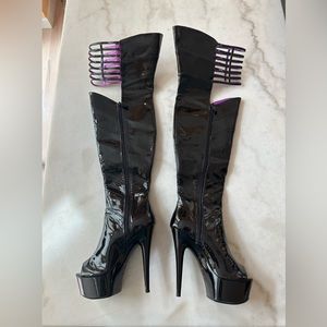 Ellie Shoes Katrina Black Thigh High Over The Knee Platform Heeled Boot